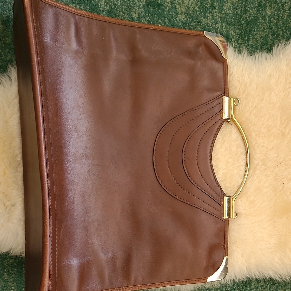 Brown Leather Handbag with Gold Accents